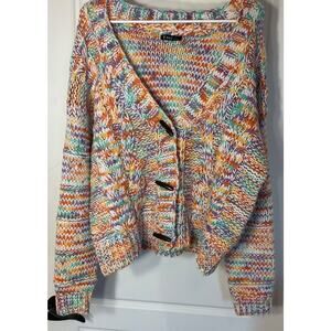 V ery J Multicolor Button Longsleeve Sweater Loose Fit Boho Cottage L
